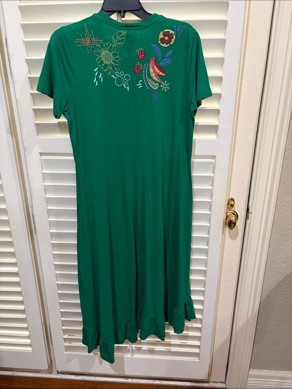 Johnny Was Green Floral Embroidered Short-Sleeve Dress. Size Medium - Picture 2 of 5